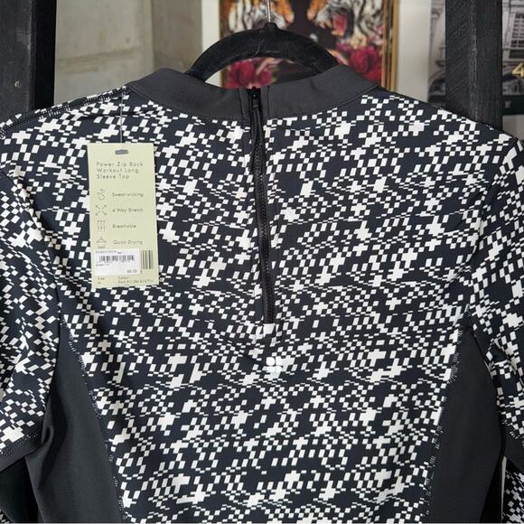 Sweaty Betty Power Zip Back Long Sleeve Crop Top Black Mini Geo Build Print - Picture 7 of 11
